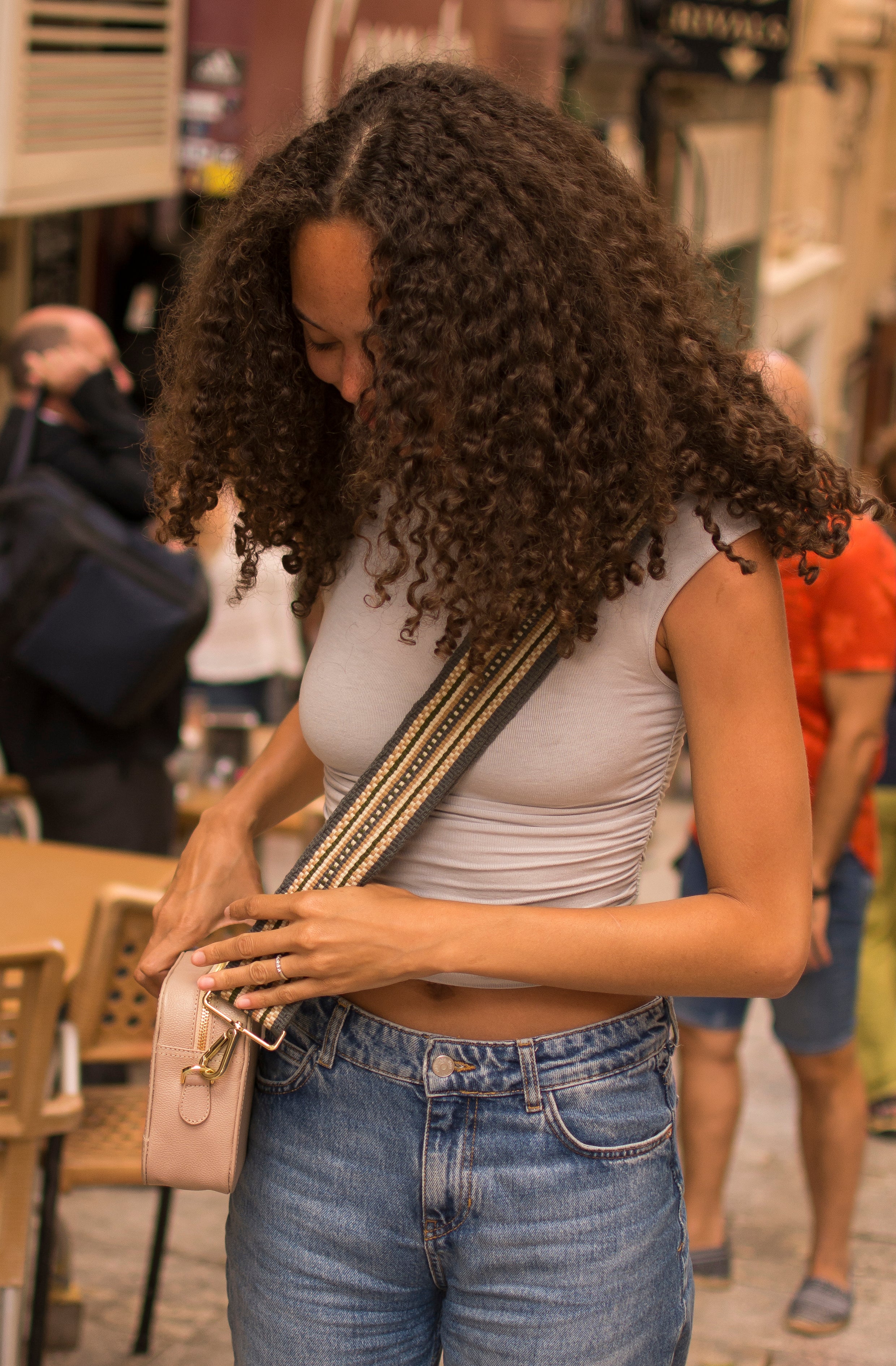Rosé Solana Handbag with Stone Strap