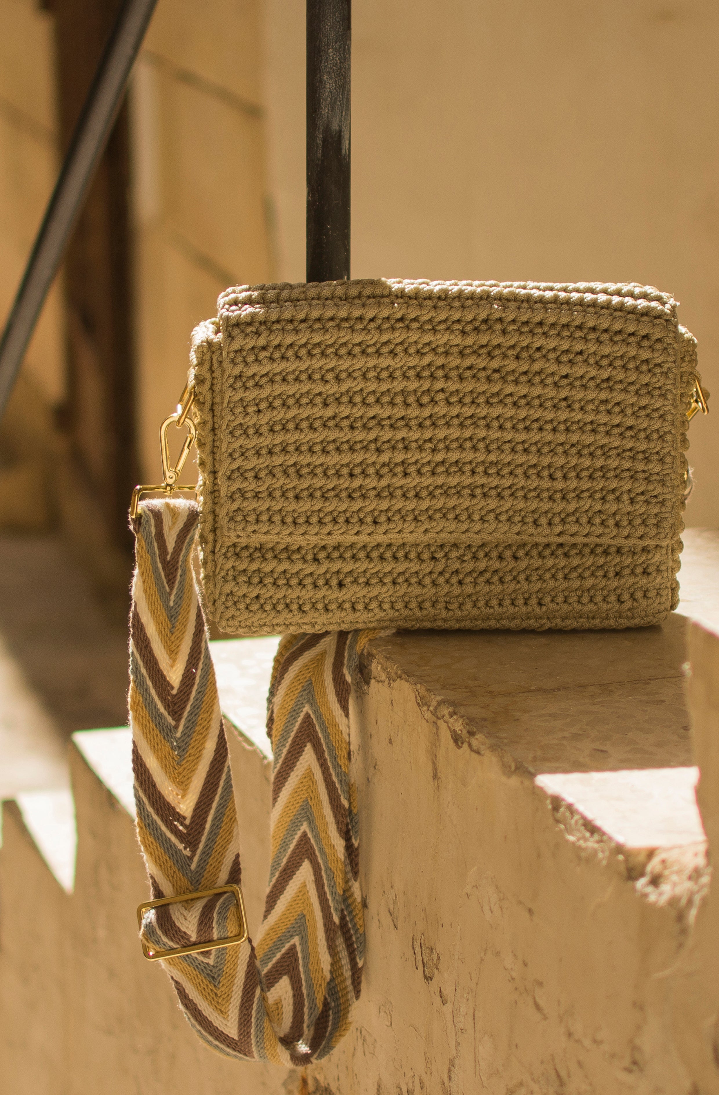 Ecru Handbag with Sand Strap