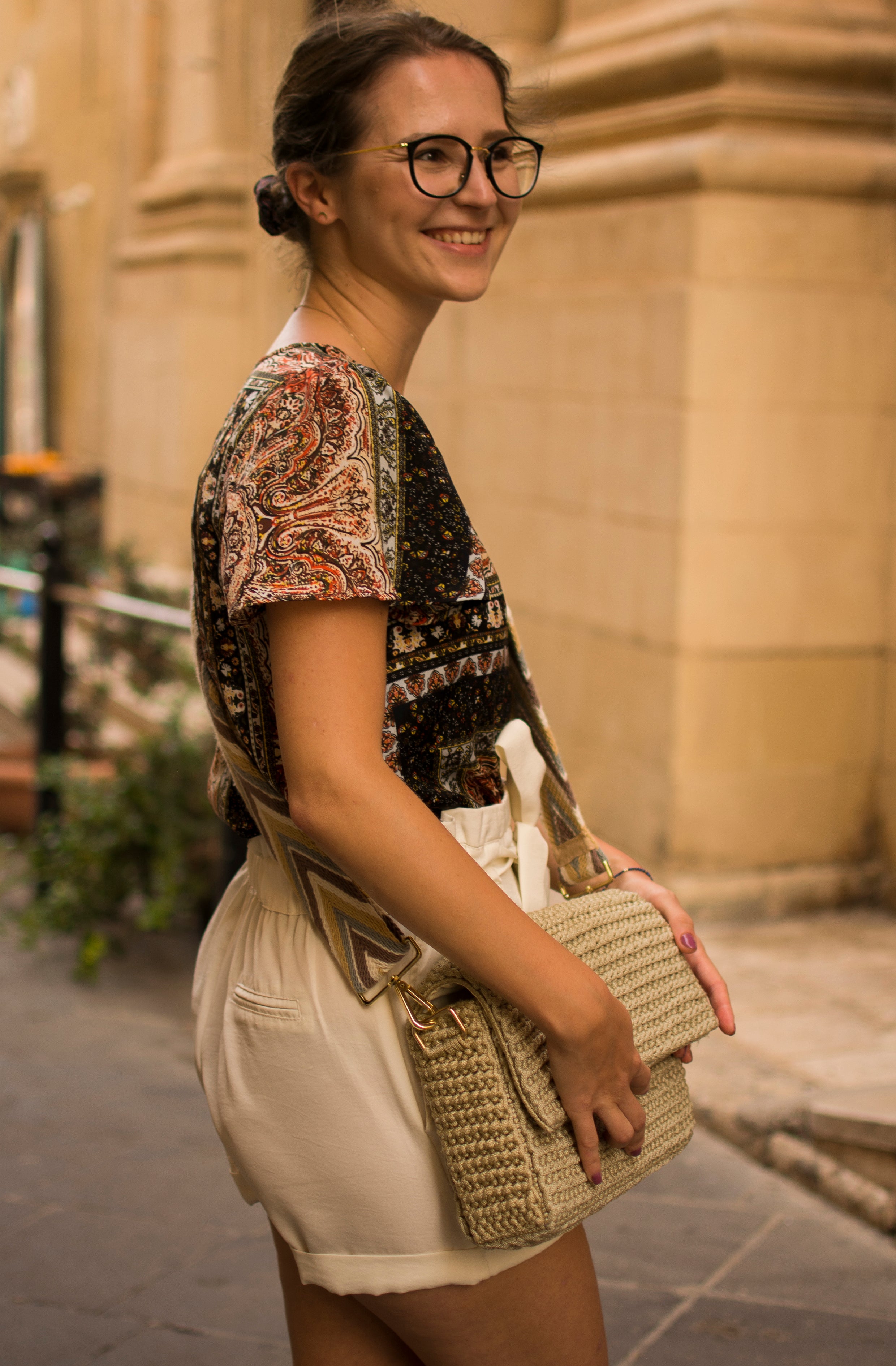 Ecru Handbag with Sand Strap